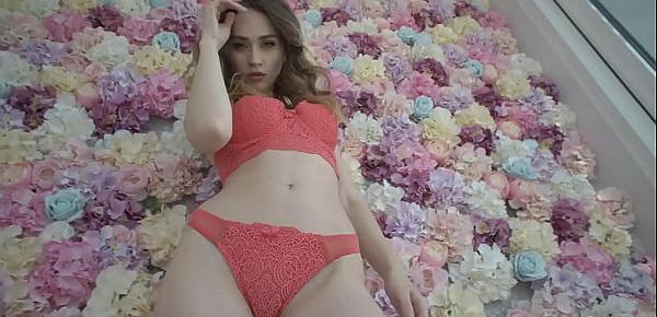  Hot Glamour Model with Rose Lingerie Teasing for Nudex